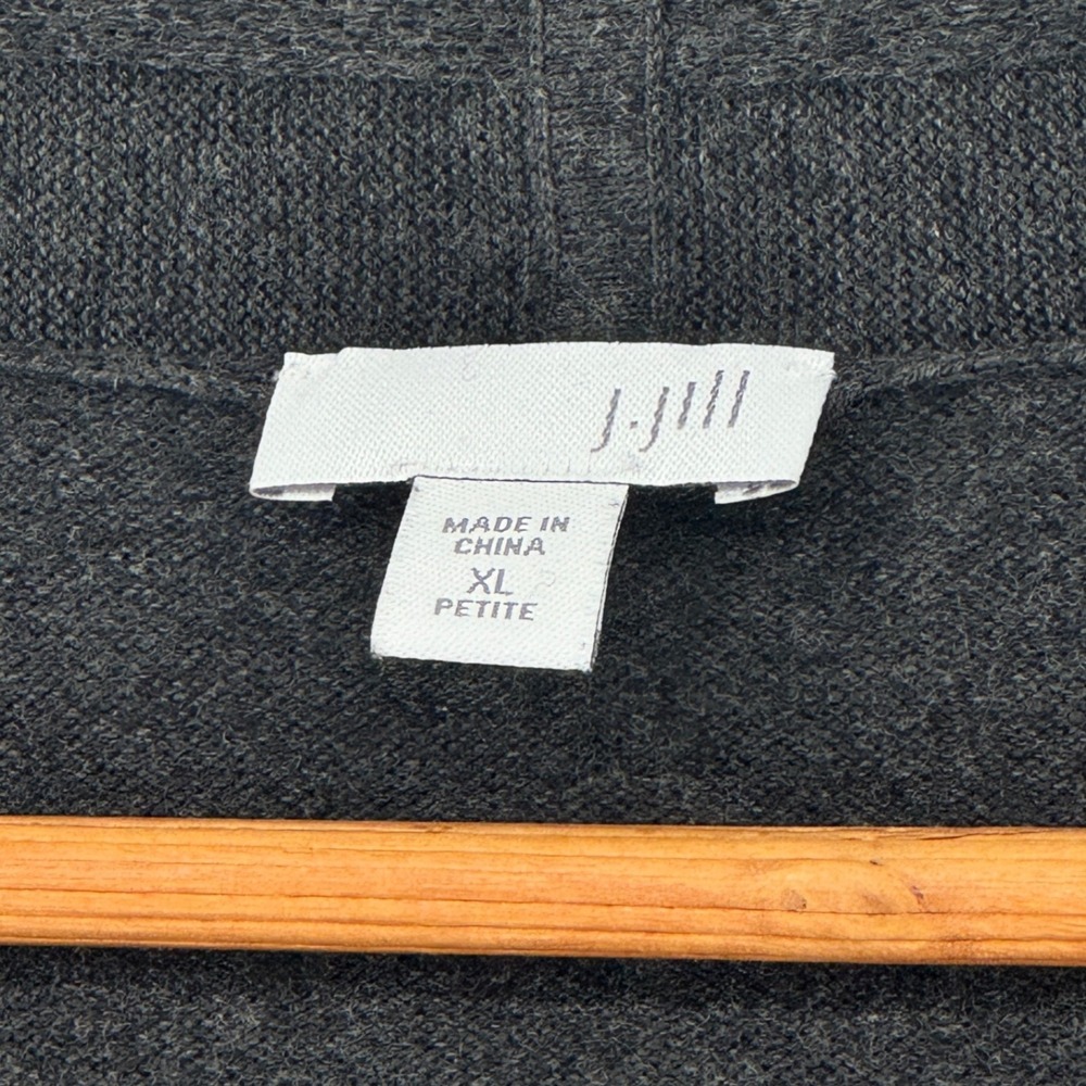 J. Jill Charcoal Gray Open Front Longline Cardigan Sweater XL Petite Pockets - Picture 4 of 6
